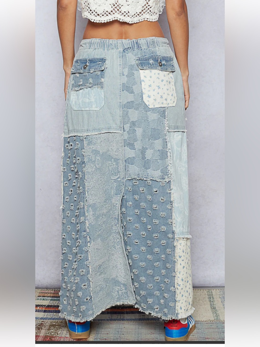 POL Maxed Out Corded Waist Patchwork Denim Skirt - Picture 10 of 16